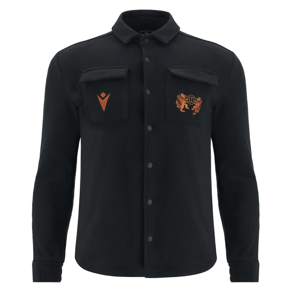  Wrexham Macron Dragons Fleece Button-Up Overshirt - Black