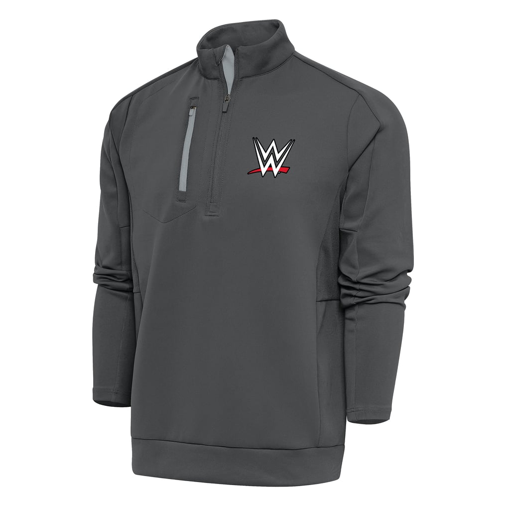 WWE Antigua Generation Quarter-Zip Pullover Top - Charcoal/Silver