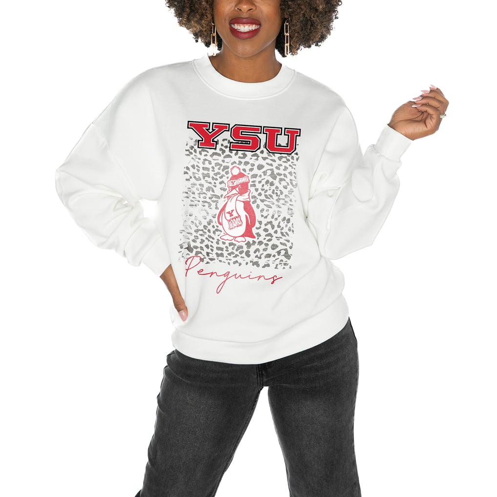 Youngstown State Penguins Gameday Couture Women's Oversized Drop Shoulder Fleece Drop Pullover Sweatshirt - White