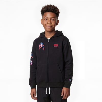 New England Patriots Disney x Champion Youth Captain America Full-Zip Hoodie - Black