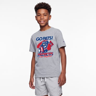 New England Patriots Disney x Champion Youth Captain America T-Shirt - Heather Gray
