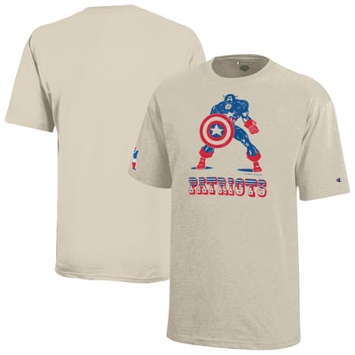 New England Patriots Disney x Champion Youth Captain America T-Shirt - Oatmeal